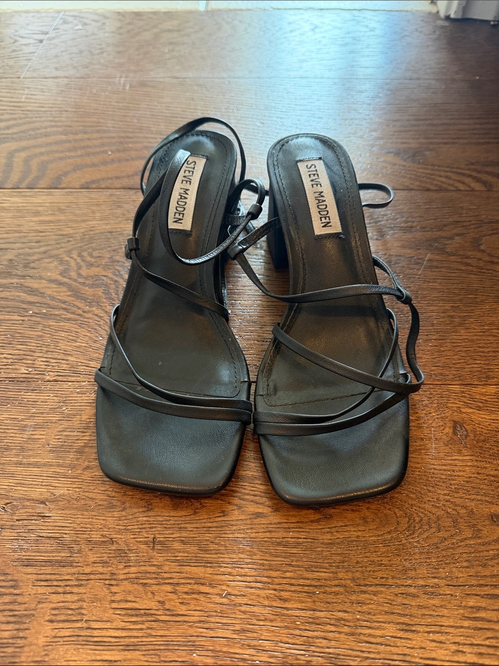 Steve Madden Black Strappy Square-Toe Heeled Sandals